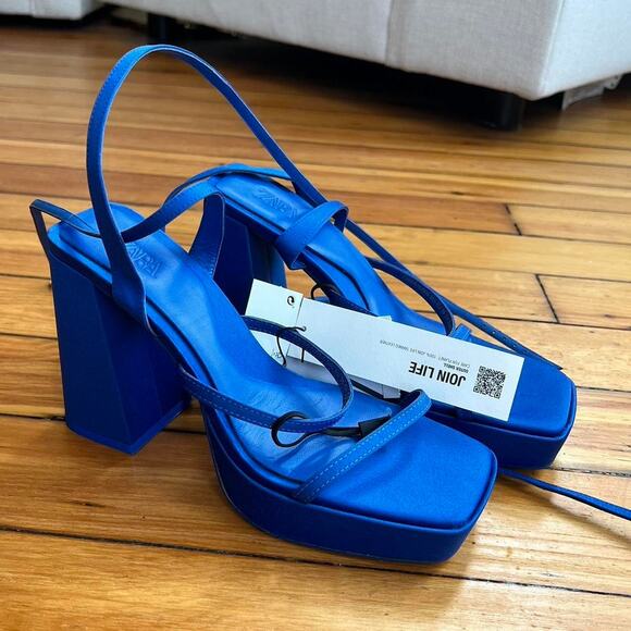Zara blue strappy platform heels US8 - Picture 3 of 6